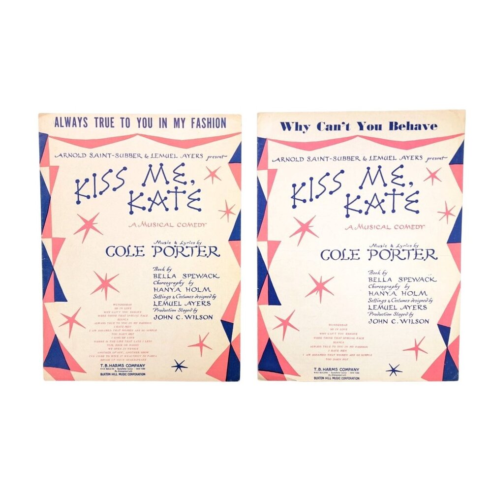 Vintage Kiss Me Kate Sheet Music True To You Why Can't You Behave 1948 Set Of 2